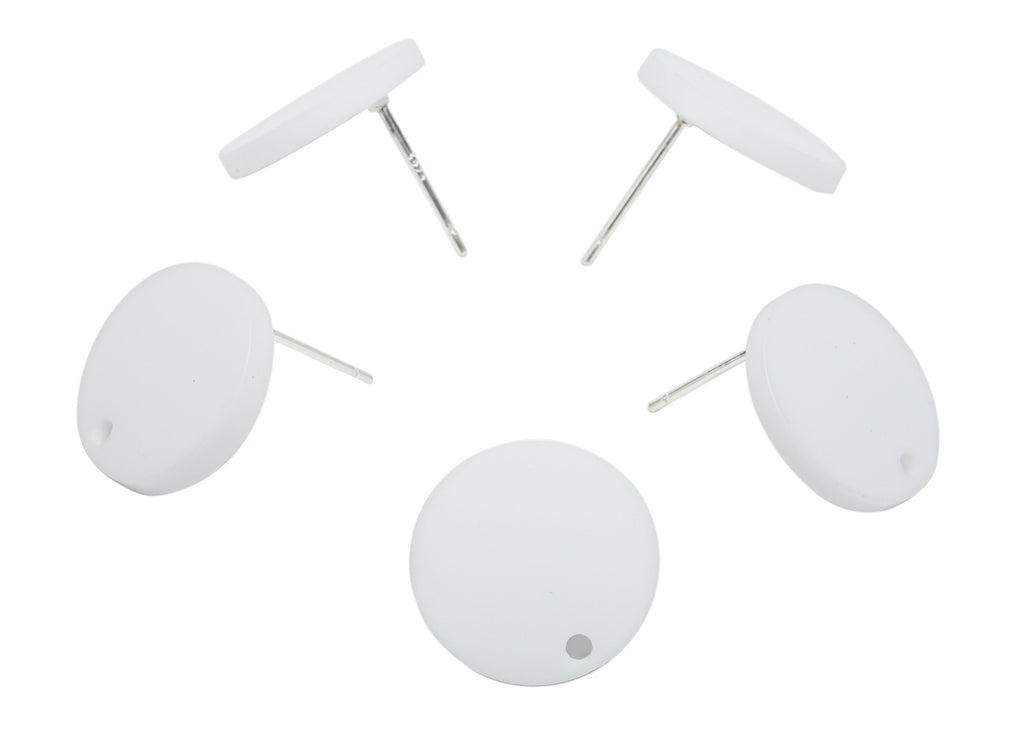 Acrylic Round Earring Stud – Matte Acrylic Circle Post - Silver Plated Cupronickel Stud - Jewelry Supplies - 15.53x15.53x2.33mm - AC2426C - DOMEDBAZAAR