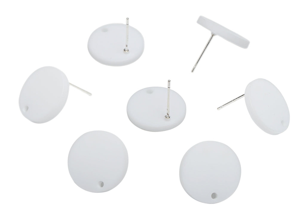 Acrylic Round Earring Stud – Matte Acrylic Circle Post - Silver Plated Cupronickel Stud - Jewelry Supplies - 15.53x15.53x2.33mm - AC2426C - DOMEDBAZAAR