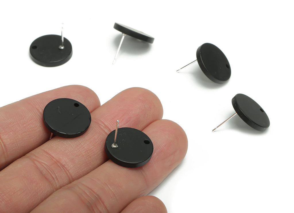 Acrylic Round Earring Stud – Matte Acrylic Circle Post - Silver Plated Cupronickel Stud - Jewelry Supplies - 15.53x15.53x2.33mm - AC2426B - DOMEDBAZAAR