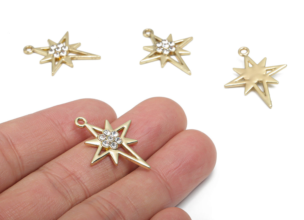 Zinc Alloy Planet Flower Earring Charms - Glass Star Pendant - Gold Tone Plated Alloy - Jewelry Making Supplies - 28.14x22.71x2.95mm -ZZ2015 - DOMEDBAZAAR