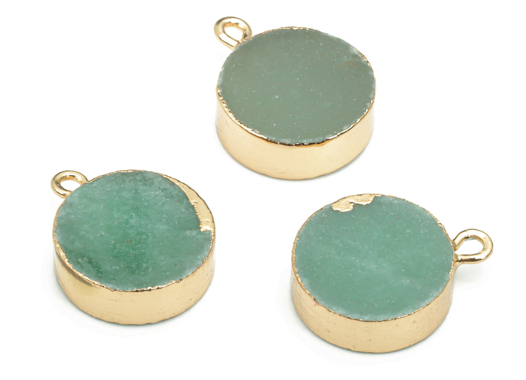 Aventurine Natural Stone Circle Earring Charms - Brass Round Pendant - Gold Tone Plated Brass – Jewelry Supplies - 19.7x15.7x4.7mm – NS1633B - DOMEDBAZAAR