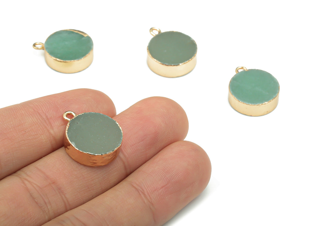Aventurine Natural Stone Circle Earring Charms - Brass Round Pendant - Gold Tone Plated Brass – Jewelry Supplies - 19.7x15.7x4.7mm – NS1633B - DOMEDBAZAAR