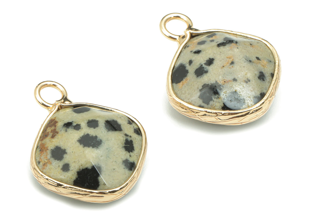 Dalmatian Jasper Faceted Natural Stone Charms - Brass Diamond Pendant - Gold Tone Plated Brass – Jewelry Supplies - 19.3x15.3x6.3mm– NS1637H - DOMEDBAZAAR