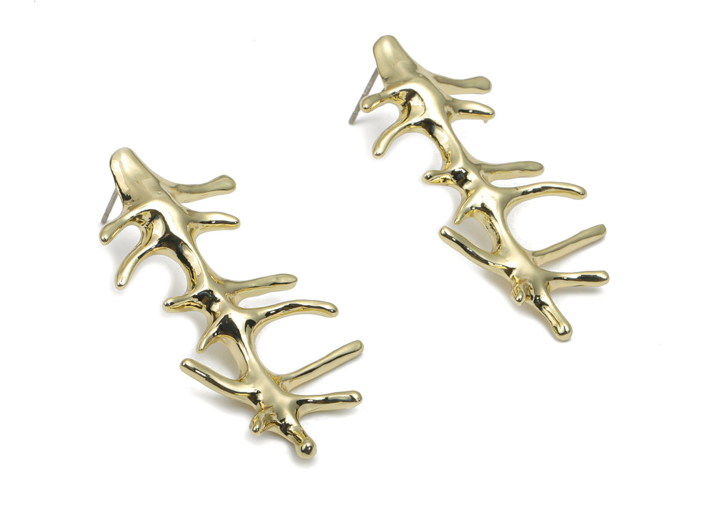 Alloy Prick Earring Stud - Alloy Bone Earring Post - Silver Plated Cupronickel Stud - Gold Tone Plated Alloy - 47.08x22.62x2.63mm - ZZ1976 - DOMEDBAZAAR