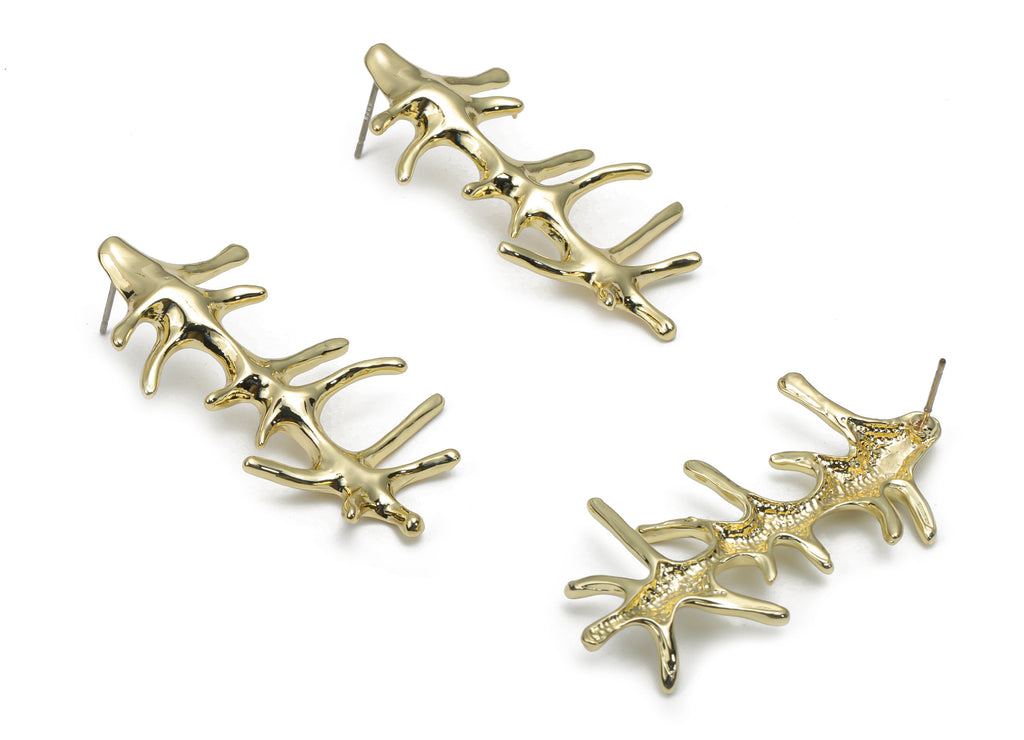 Alloy Prick Earring Stud - Alloy Bone Earring Post - Silver Plated Cupronickel Stud - Gold Tone Plated Alloy - 47.08x22.62x2.63mm - ZZ1976 - DOMEDBAZAAR
