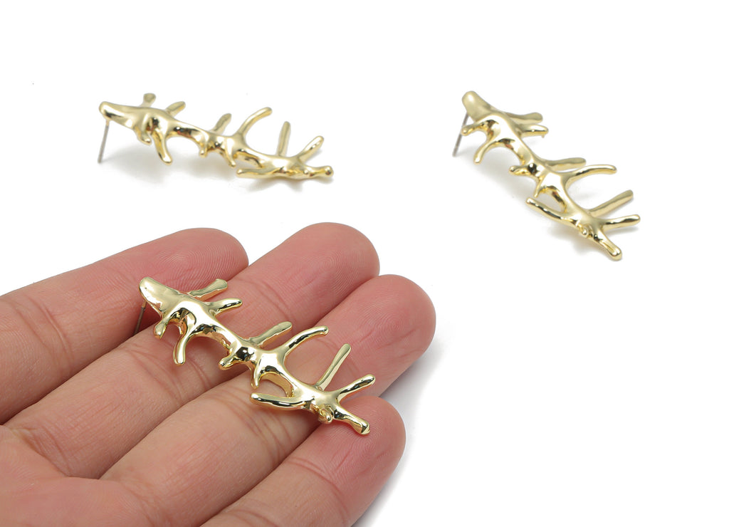 Alloy Prick Earring Stud - Alloy Bone Earring Post - Silver Plated Cupronickel Stud - Gold Tone Plated Alloy - 47.08x22.62x2.63mm - ZZ1976 - DOMEDBAZAAR