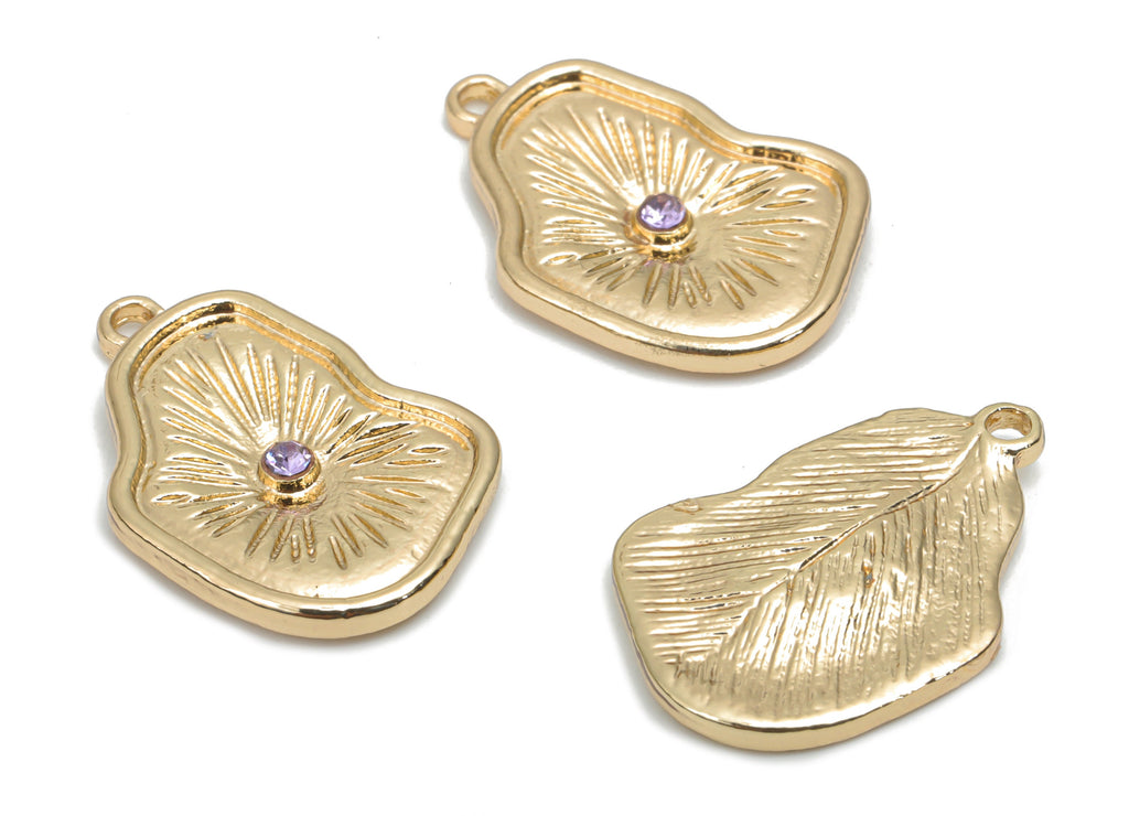 Zinc Alloy Geometry Earring Charms - Glass Irregular Pendant - Gold Tone Plated Alloy - Jewelry Making Supplies - 20.72x15.29x2.2mm - ZZ2024 - DOMEDBAZAAR