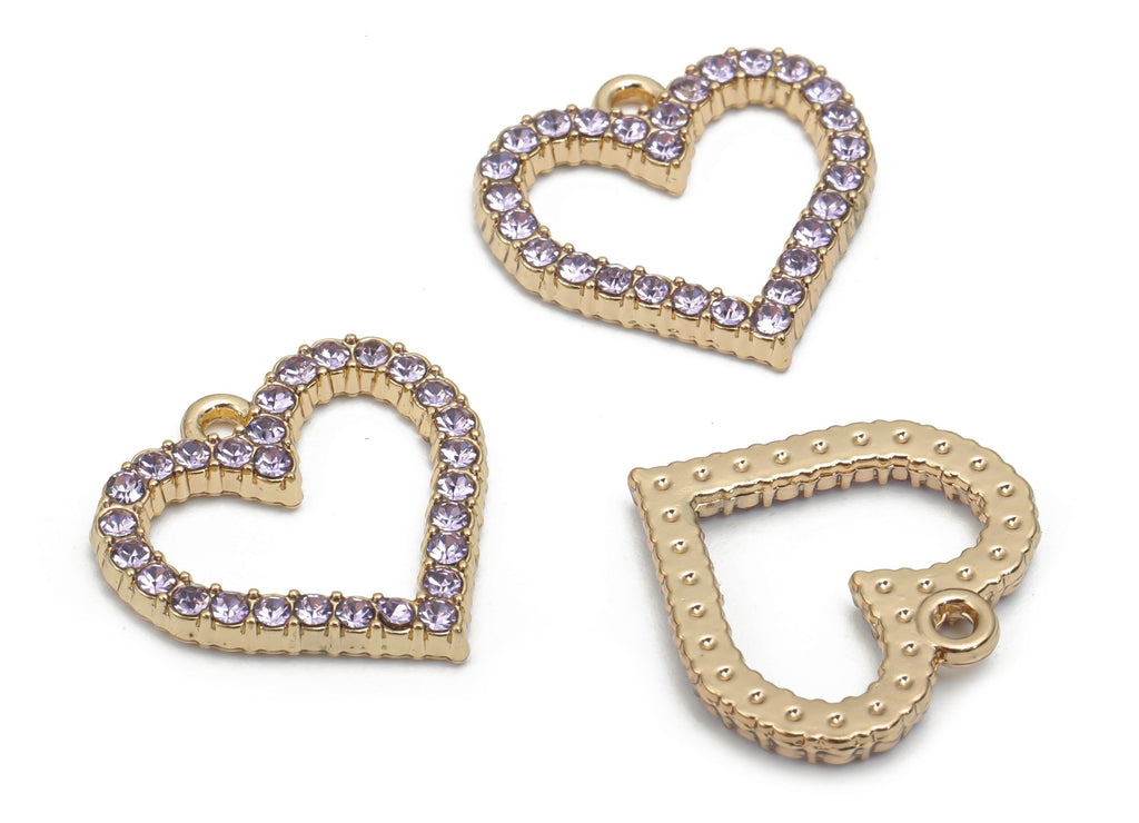 Zinc Alloy Heart Earring Charms - Glass Heart Pendant - Gold Tone Plated Alloy - Jewelry Making Supplies - 17.01x16.54x2.14mm - ZZ2014 - DOMEDBAZAAR