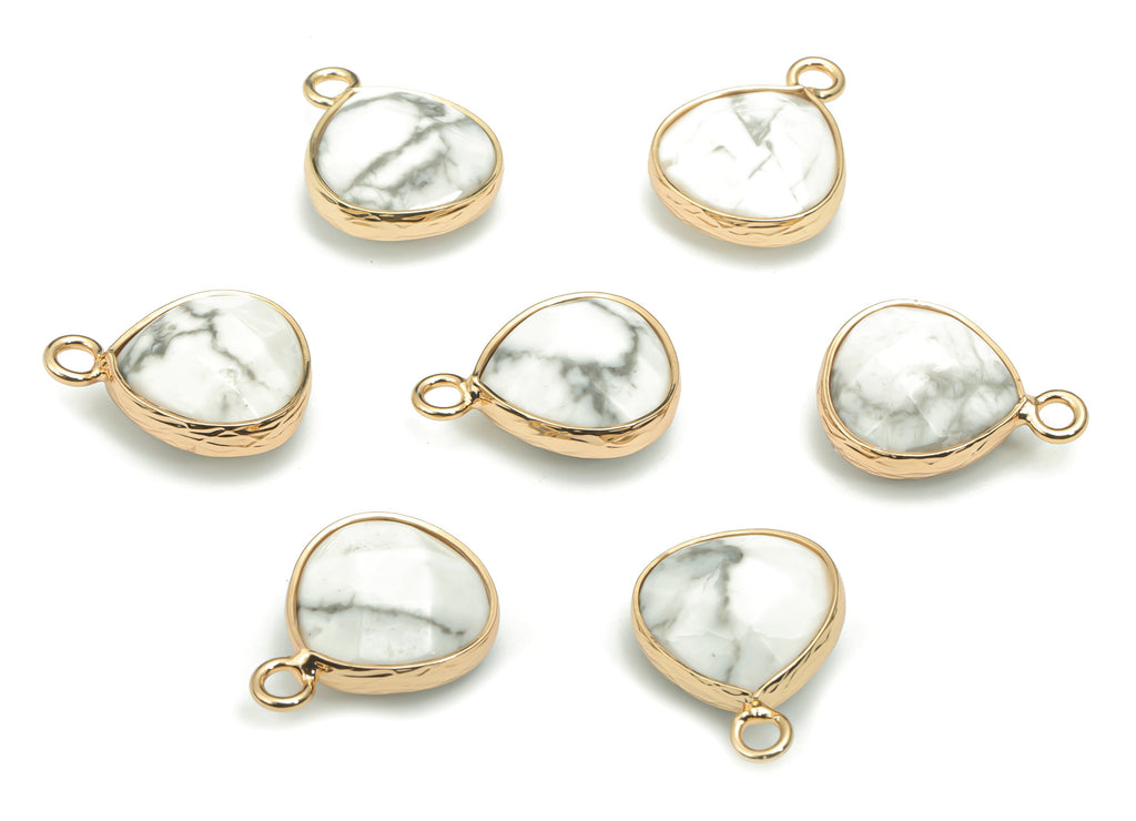 Howlite Faceted Natural Stone Triangle Earring Charms - Brass Triangle Pendant - Gold Tone Plated Brass – 17.82x13.5x6.06mm – NS1638D - DOMEDBAZAAR