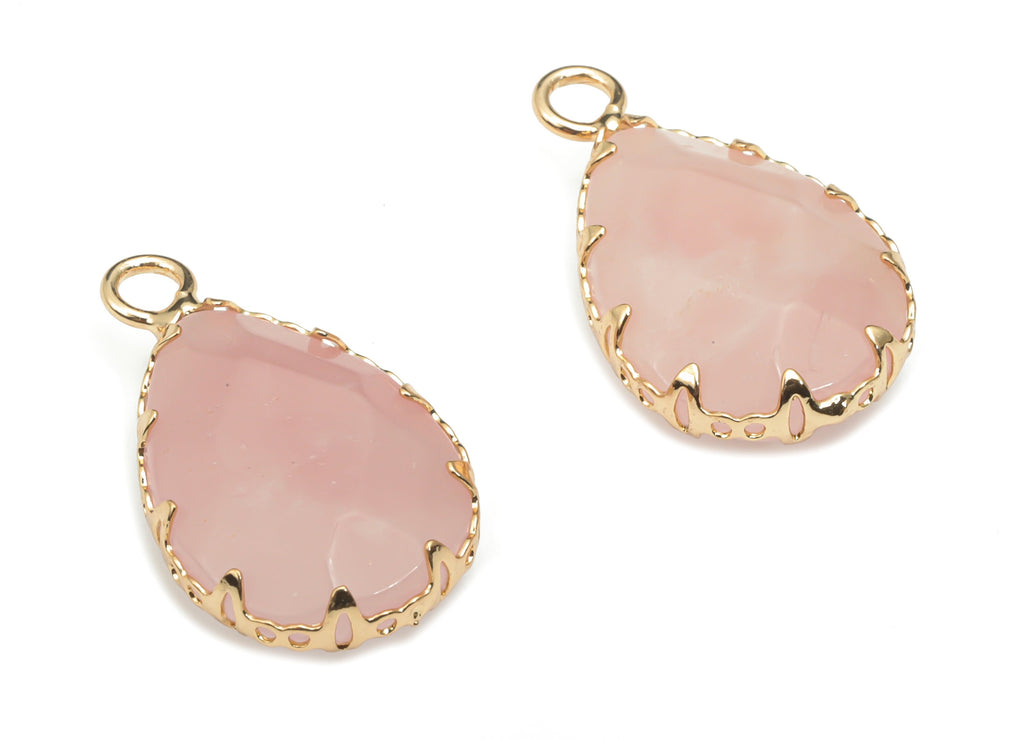 Rose Quartz Faceted Natural Stone Teardrop Charms - Brass Drop Pendant - Gold Tone Plated Brass – Jewelry Supplies - 23.1x13.9x5.6mm–NS1636B - DOMEDBAZAAR
