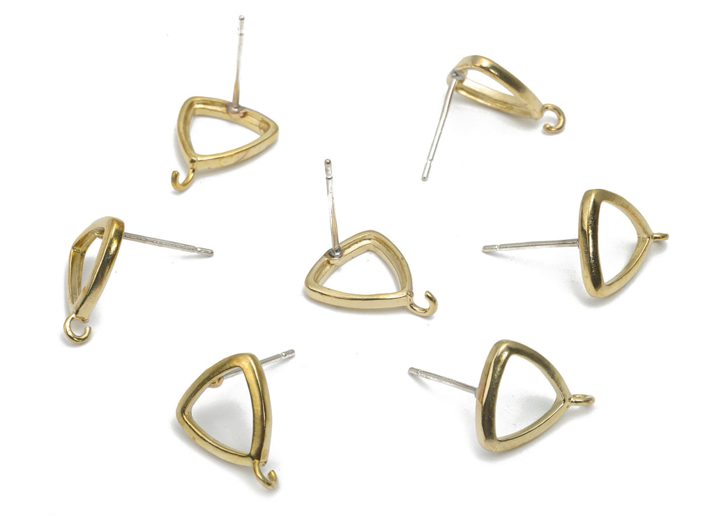 Brass Triangle Earring Stud With Loop - Raw Brass Triangle Earring Post - Silver Plated White Brass Stud - 13.37x10.76x1.73mm - PP5127 - DOMEDBAZAAR