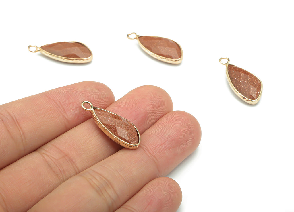 Goldstone Faceted Natural Stone Charms - Brass Geometry Pendant - Gold Tone Plated Brass – Jewelry Supplies - 24.86x14.41x6.54mm – NS1627A - DOMEDBAZAAR