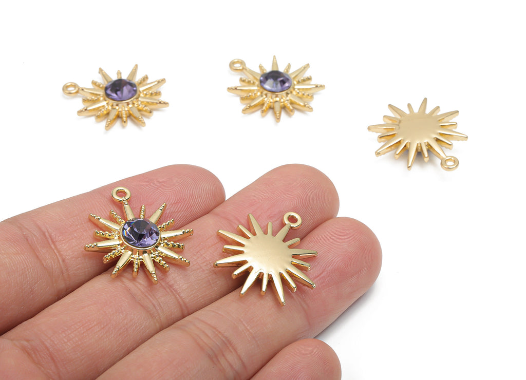 Zinc Alloy Sun Earring Charms - Glass Sun Pendant - Gold Tone Plated Alloy - Jewelry Making Supplies - 24.02x22.17x5.98mm - ZZ2016 - DOMEDBAZAAR