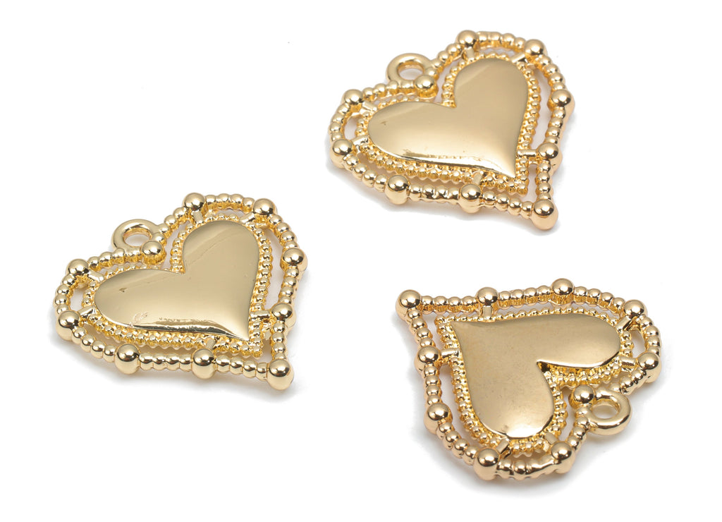 Zinc Alloy Beads Heart Earring Charms - Alloy Heart Pendant - Gold Tone Plated Alloy - Jewelry Making Supplies - 19.62x20.47x2.78mm - ZZ1987 - DOMEDBAZAAR