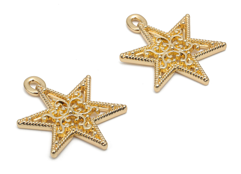 Alloy Star Pattern Earring Charms - Alloy Star Pendant - Gold Tone Plated Alloy - Jewelry Making Supplies - 24.93x19.27x2.75mm - ZZ2028 - DOMEDBAZAAR