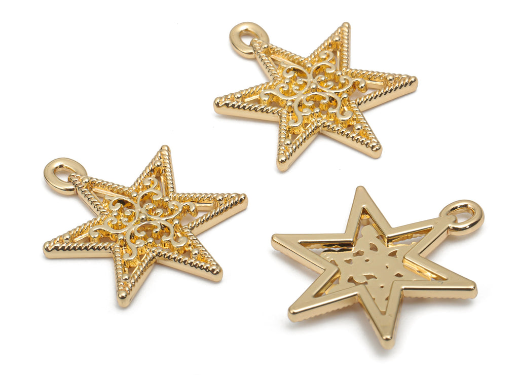Alloy Star Pattern Earring Charms - Alloy Star Pendant - Gold Tone Plated Alloy - Jewelry Making Supplies - 24.93x19.27x2.75mm - ZZ2028 - DOMEDBAZAAR