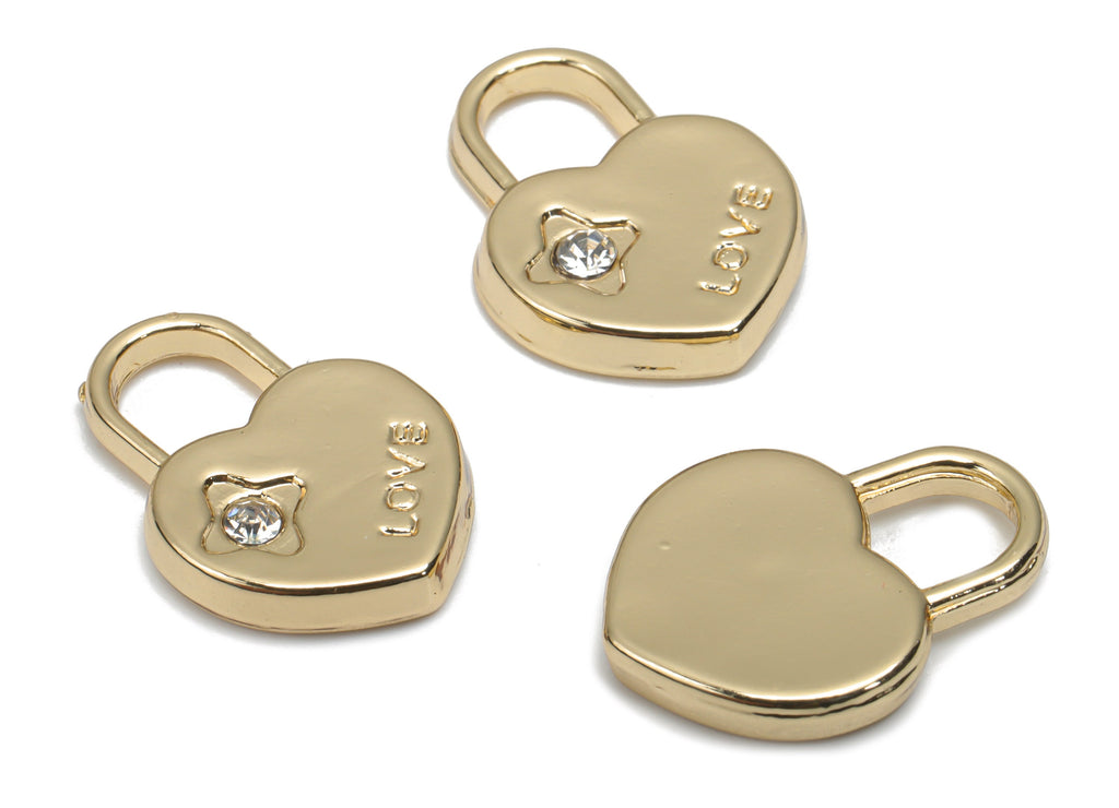 Zinc Alloy Heart Love Earring Charms - Glass Flower Lock Pendant - Gold Tone Plated Alloy - Jewelry Supplies - 16.97x12.54x2.64mm - ZZ2003 - DOMEDBAZAAR