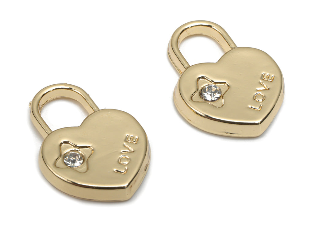 Zinc Alloy Heart Love Earring Charms - Glass Flower Lock Pendant - Gold Tone Plated Alloy - Jewelry Supplies - 16.97x12.54x2.64mm - ZZ2003 - DOMEDBAZAAR