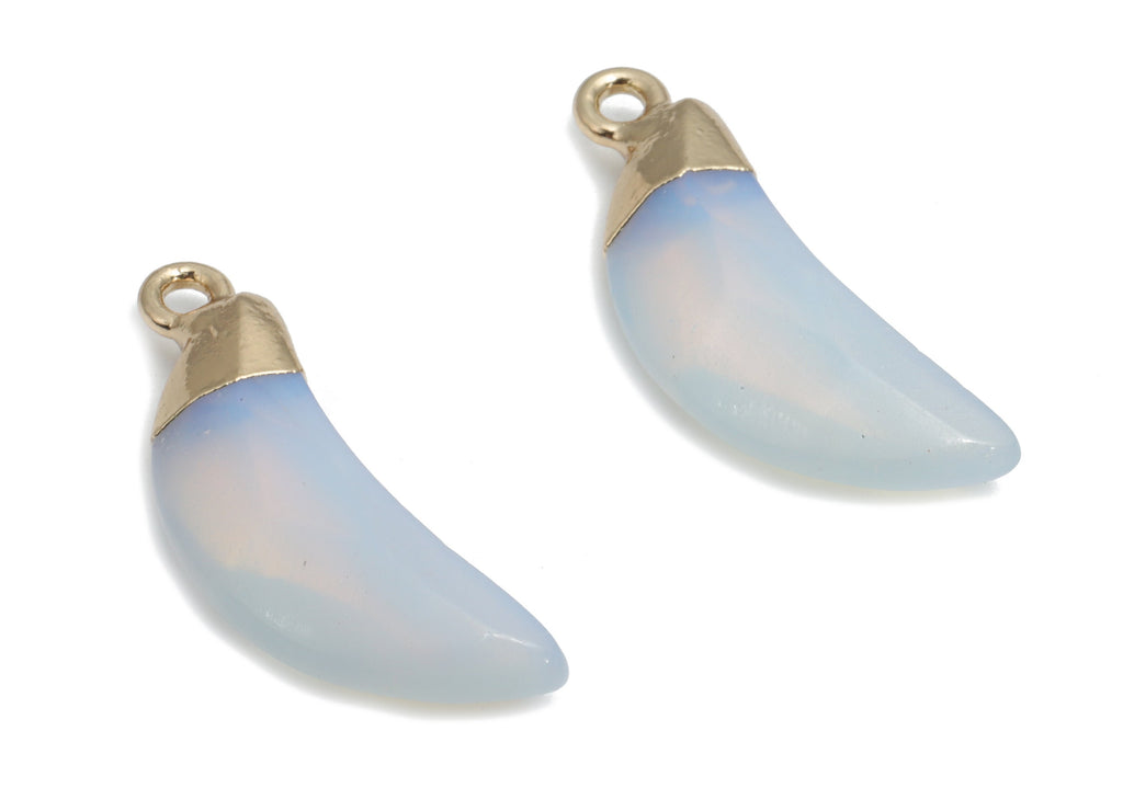 Opal Crescent Earring Charms - Brass Moon Pendant - Natural Stone - Gold Tone Plated Brass – Jewelry Supplies - 26.71x9.58x4.71mm – NS1598A - DOMEDBAZAAR