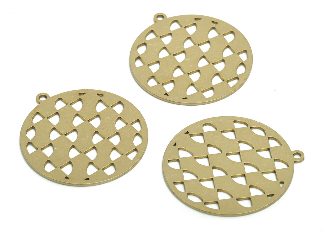 Brass Turta Round Triangles Earring Charms - Raw Brass Pie Triangles Circle Pendant - Jewelry Making Supplies - 35.78x32.92x0.91mm - PPA2252 - DOMEDBAZAAR