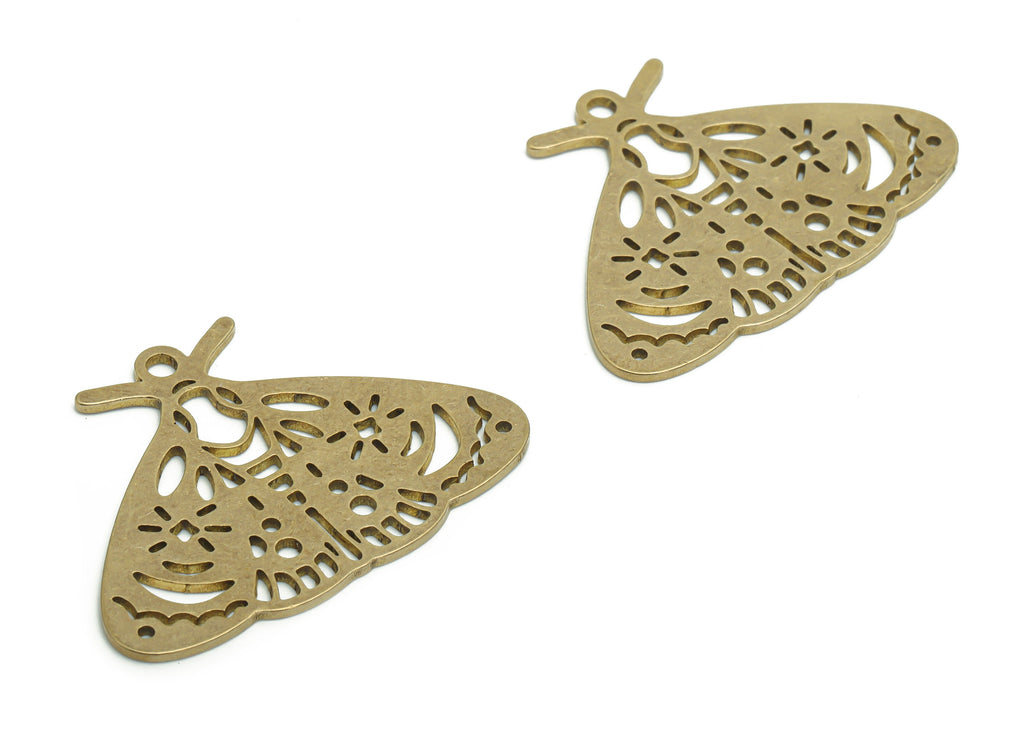Brass Moth Pattern Earring Charms - Raw Brass Moth Pattern Pendant - DIY Jewelry Making Supplies - 34.78x25.16x0.88mm - PPA2380 - DOMEDBAZAAR