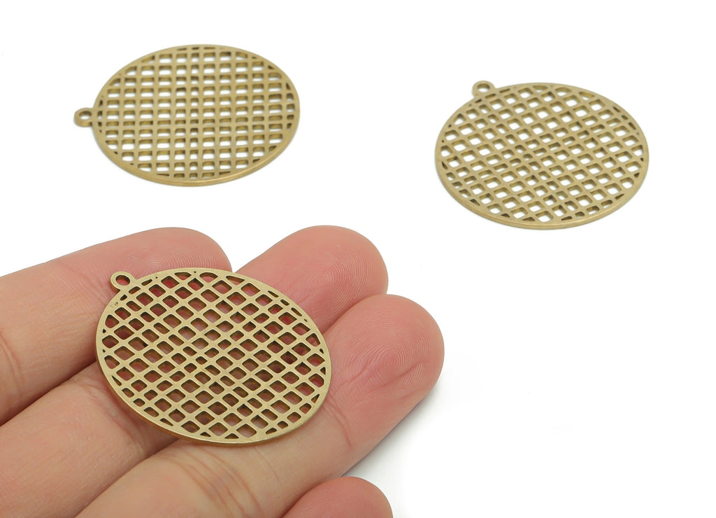 Brass Bubble Round Earring Charms - Raw Brass Bubble Circle Pendant - Jewelry Making Supplies - 35.8x32.99x0.89mm - PPA2326 - DOMEDBAZAAR