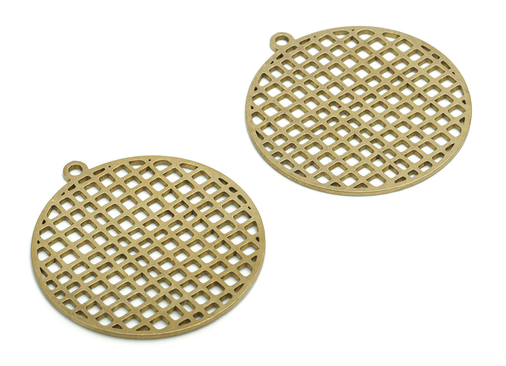 Brass Bubble Round Earring Charms - Raw Brass Bubble Circle Pendant - Jewelry Making Supplies - 35.8x32.99x0.89mm - PPA2326 - DOMEDBAZAAR