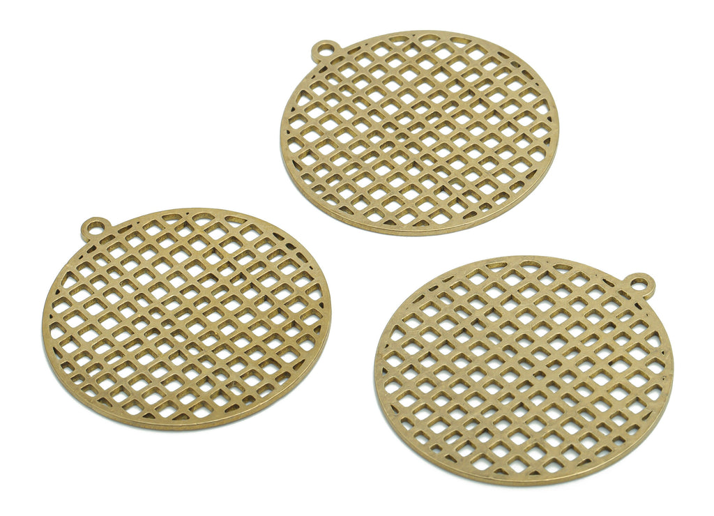 Brass Bubble Round Earring Charms - Raw Brass Bubble Circle Pendant - Jewelry Making Supplies - 35.8x32.99x0.89mm - PPA2326 - DOMEDBAZAAR