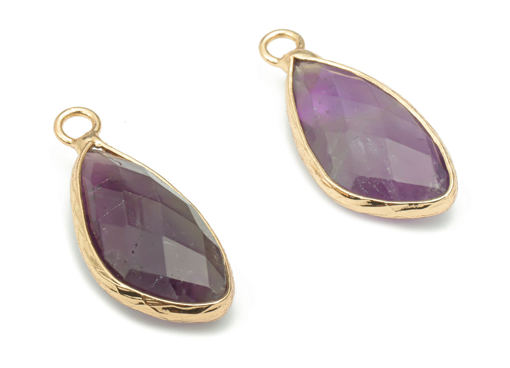 Amethyst Faceted Natural Stone Charms - Brass Geometry Pendant - Gold Tone Plated Brass – Jewelry Supplies - 24.86x14.41x6.54mm – NS1627B - DOMEDBAZAAR