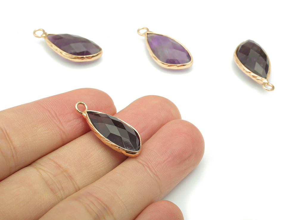 Amethyst Faceted Natural Stone Charms - Brass Geometry Pendant - Gold Tone Plated Brass – Jewelry Supplies - 24.86x14.41x6.54mm – NS1627B - DOMEDBAZAAR
