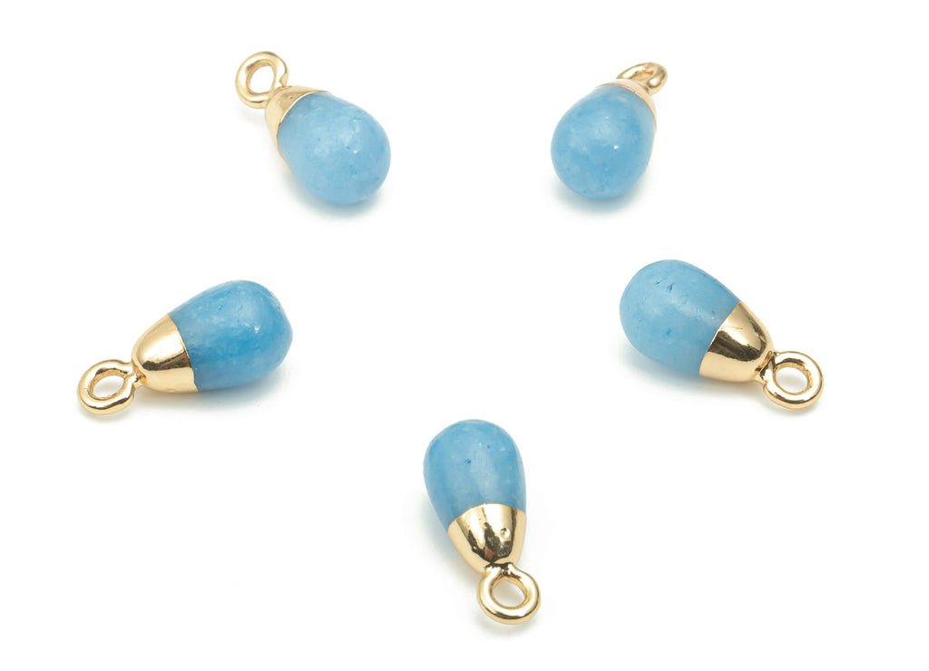Blue Aventurine Natural Stone Drop Charms - Brass Beads Pendant - Gold Tone Plated Brass – Jewelry Supplies - 14.01x6.52x6.45mm – NS1645D - DOMEDBAZAAR