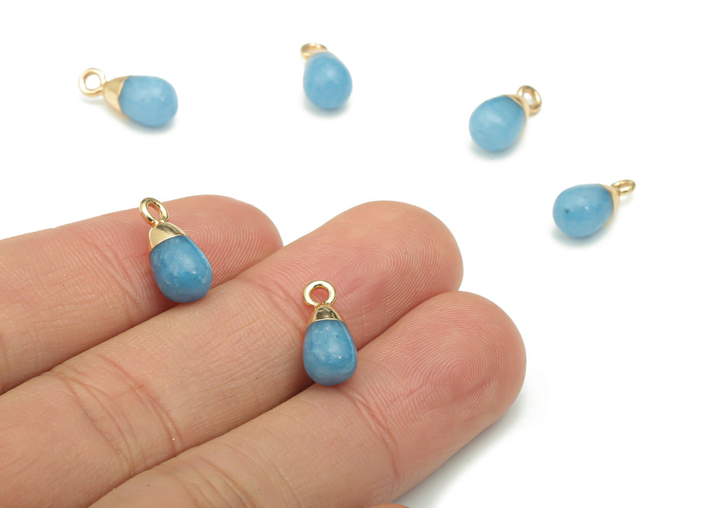 Blue Aventurine Natural Stone Drop Charms - Brass Beads Pendant - Gold Tone Plated Brass – Jewelry Supplies - 14.01x6.52x6.45mm – NS1645D - DOMEDBAZAAR