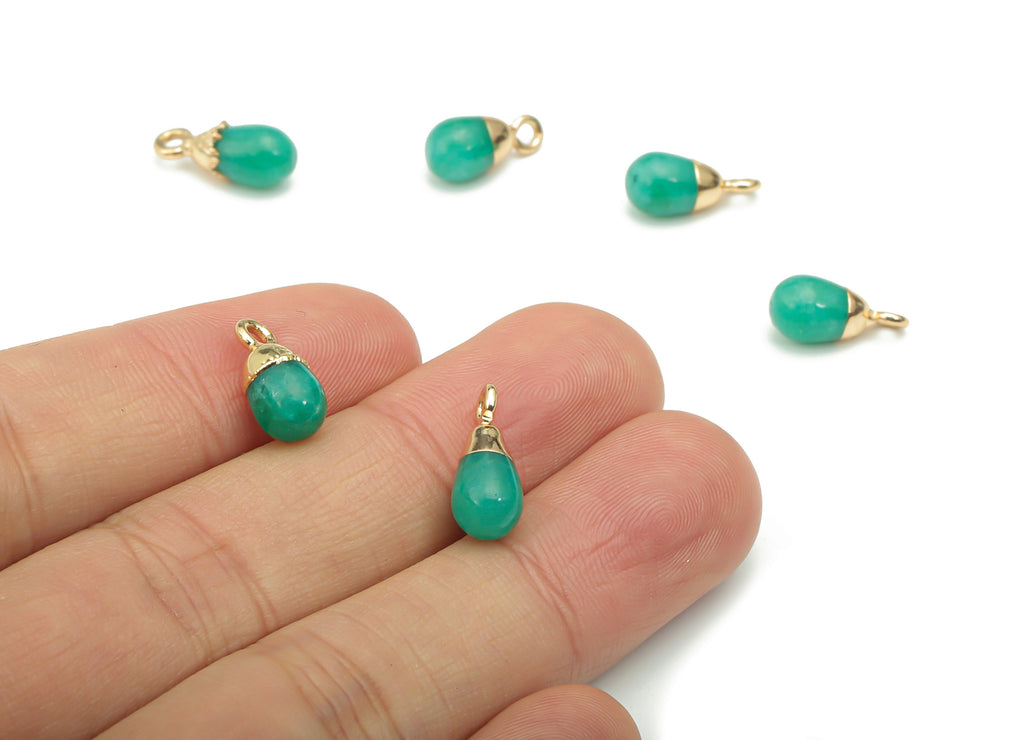 Green Aventurine Natural Stone Drop Charms - Brass Beads Pendant - Gold Tone Plated Brass – Jewelry Supplies - 13.86x6.37x6.35mm – NS1645G - DOMEDBAZAAR