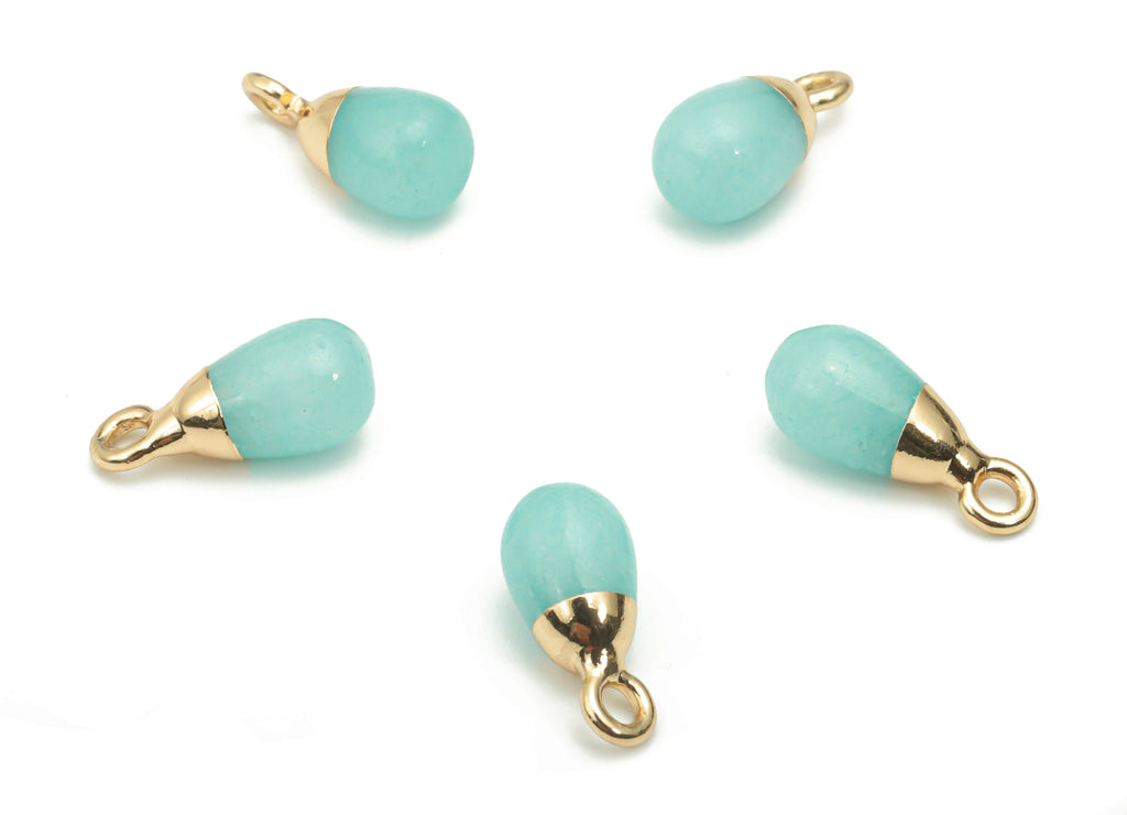 Blue Jade Natural Stone Drop Earring Charms - Brass Beads Pendant - Gold Tone Plated Brass – Jewelry Supplies - 12.9x6.3x6.26mm – NS1645B - DOMEDBAZAAR
