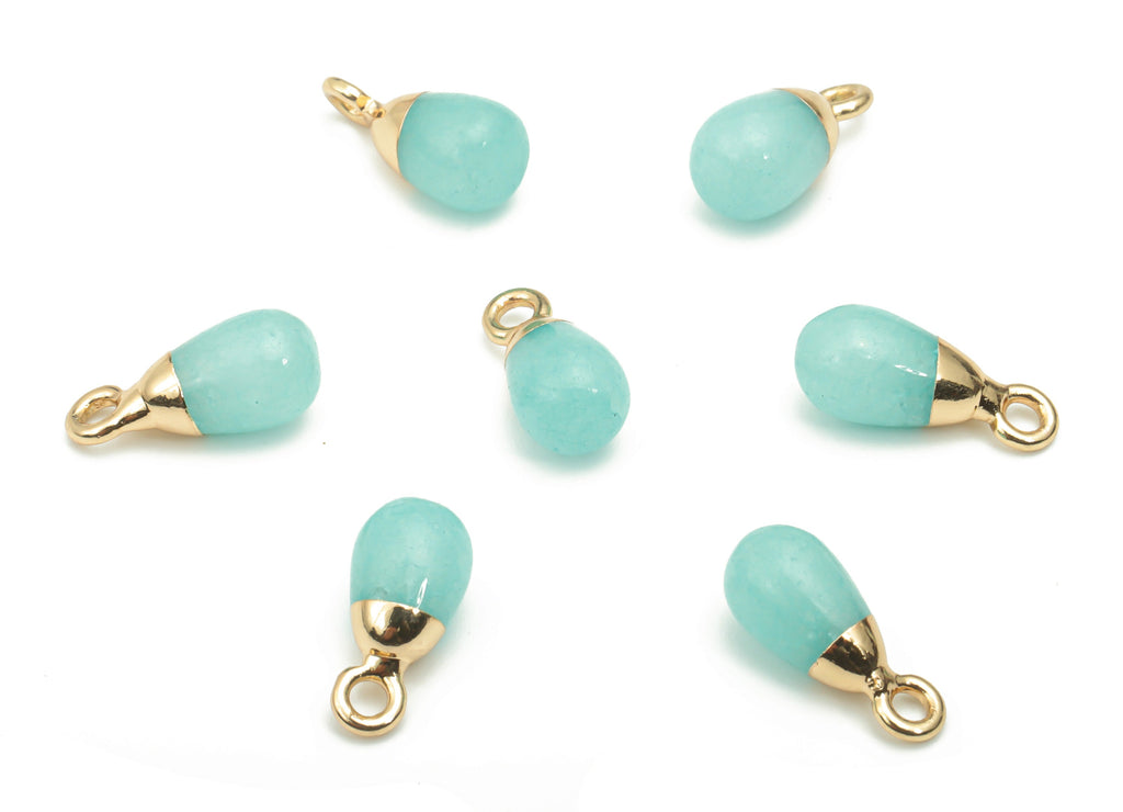 Blue Jade Natural Stone Drop Earring Charms - Brass Beads Pendant - Gold Tone Plated Brass – Jewelry Supplies - 12.9x6.3x6.26mm – NS1645B - DOMEDBAZAAR