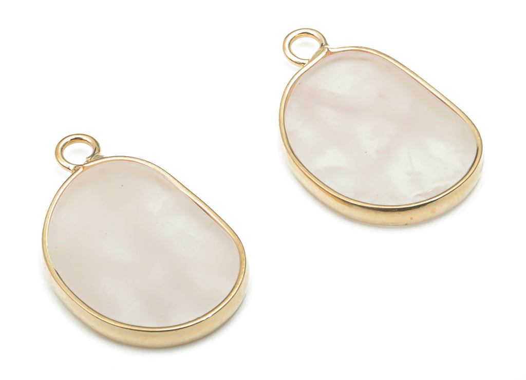 Rose Quartz Natural Stone Bean Charms - Brass Irregular Pendant - Gold Tone Plated Brass – Jewelry Supplies - 25.09x15.67x2.6mm – NS1657B - DOMEDBAZAAR