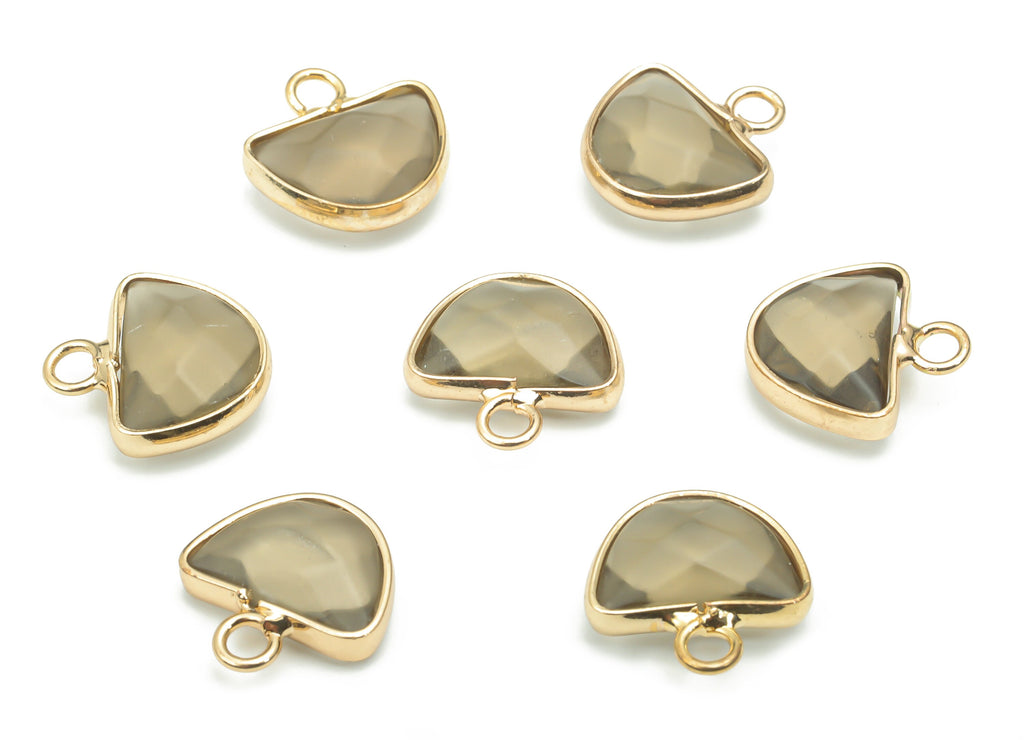 Smoky Quartz Natural Stone Domed Earring Charms - Brass Arrow Domed Pendant - Gold Tone Plated Brass – 14.01x13.49x5.25mm – NS1654D - DOMEDBAZAAR