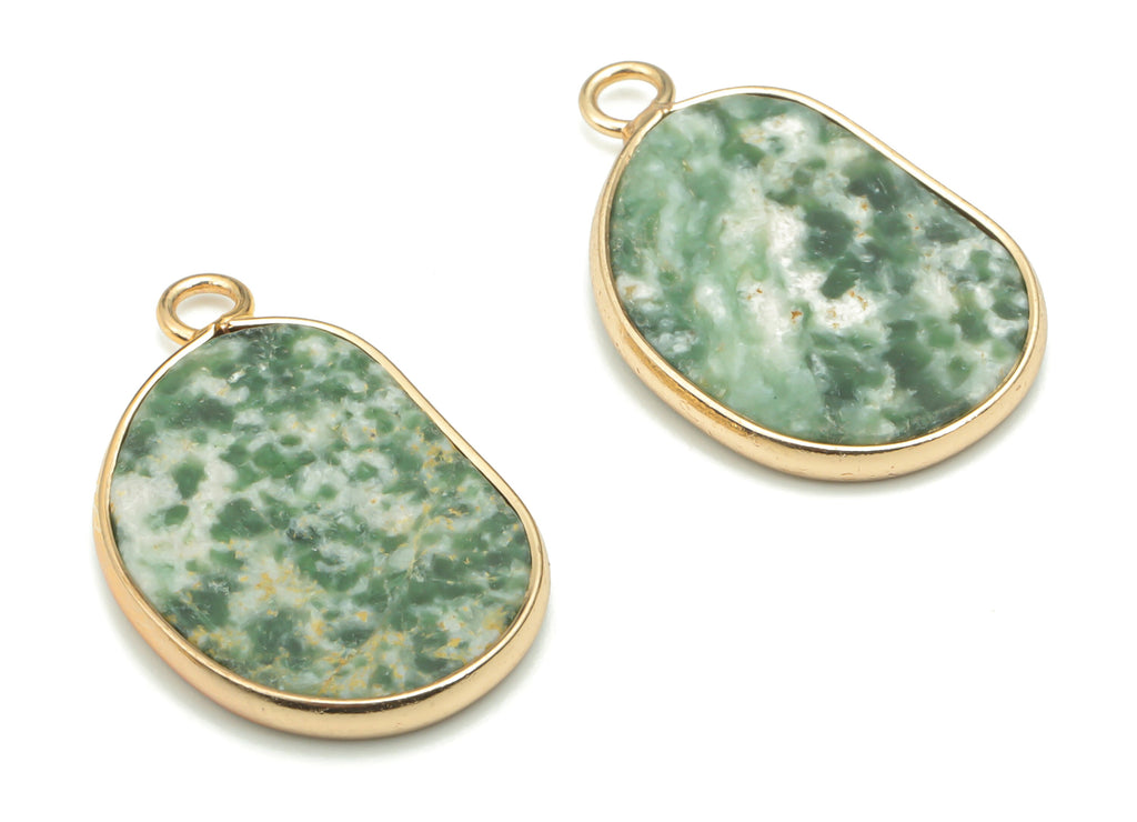 Peace Jade Natural Stone Bean Charms - Brass Irregular Pendant - Gold Tone Plated Brass – Jewelry Supplies - 25.44x16.06x2.71mm – NS1657D - DOMEDBAZAAR