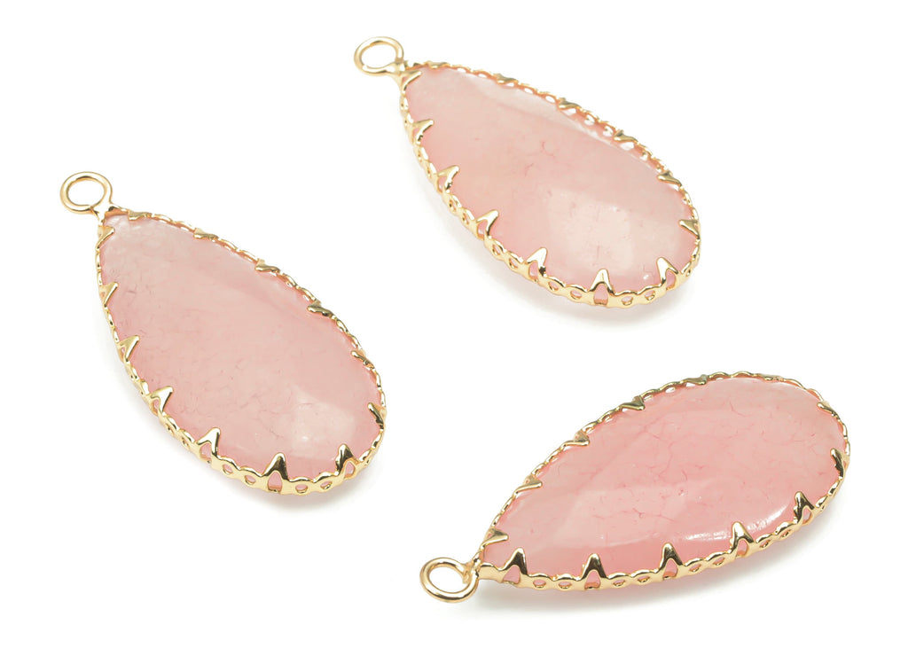 Rose Quartz Faceted Natural Stone Teardrop Charms - Brass Drop Pendant - Gold Tone Plated Brass – Jewelry Supplies - 35.06x16x6.5mm – NS1652 - DOMEDBAZAAR