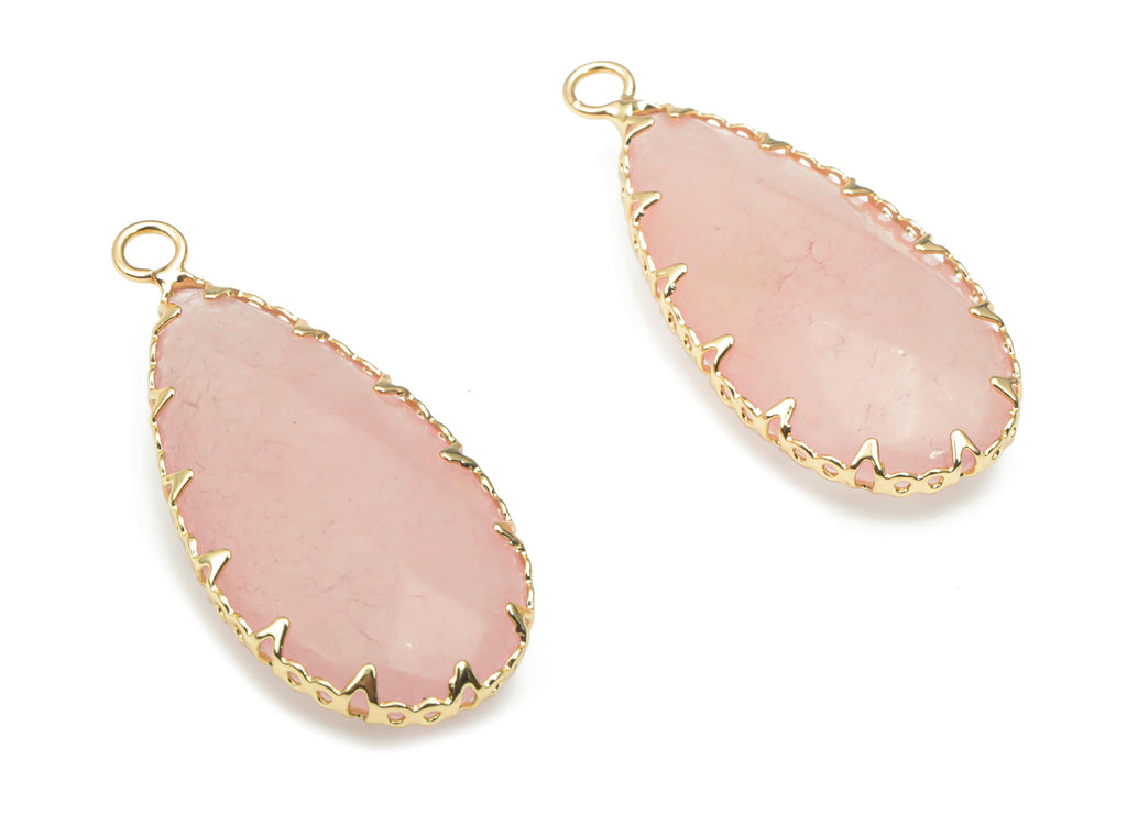 Rose Quartz Faceted Natural Stone Teardrop Charms - Brass Drop Pendant - Gold Tone Plated Brass – Jewelry Supplies - 35.06x16x6.5mm – NS1652 - DOMEDBAZAAR