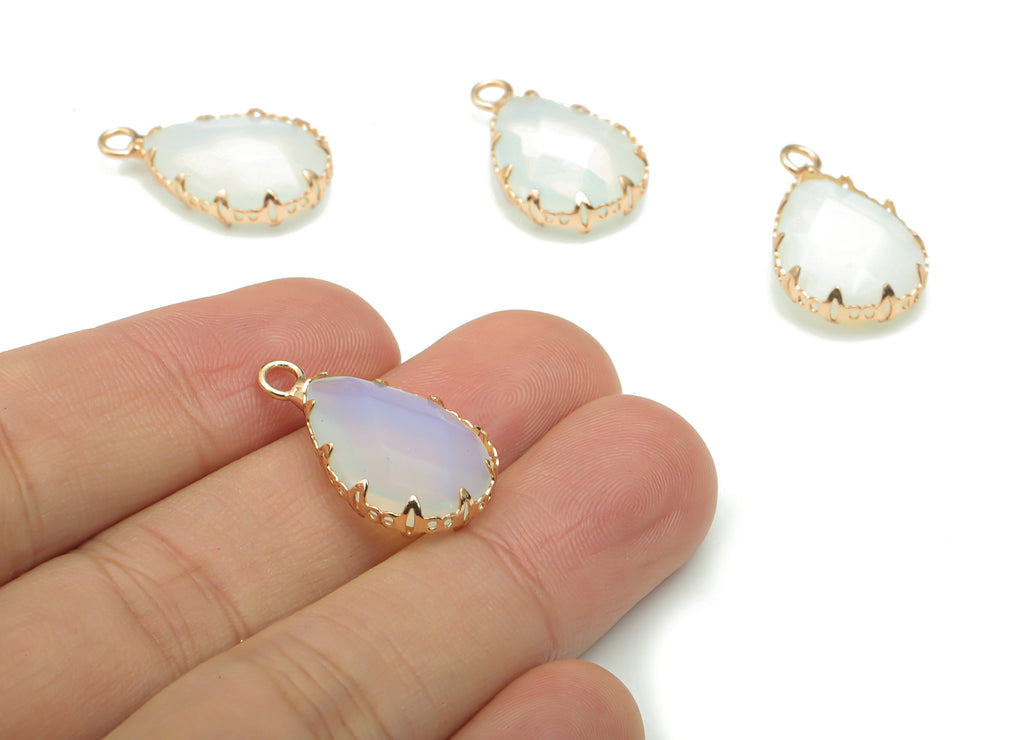 Opalite Faceted Natural Stone Teardrop Charms - Brass Drop Pendant - Gold Tone Plated Brass – Jewelry Supplies - 23.14x13.93x5.6mm – NS1636F - DOMEDBAZAAR