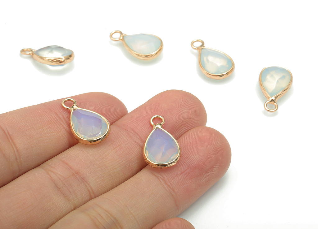 Opalite Faceted Natural Stone Drop Charms - Brass Teardrop Pendant - Gold Tone Plated Brass – Jewelry Supplies - 17.83x9.45x4.98mm – NS1626E - DOMEDBAZAAR