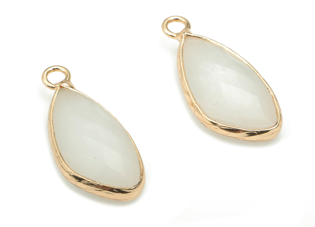 Rose Quartz Faceted Natural Stone Charms - Brass Drop Pendant - Gold Tone Plated Brass – Jewelry Supplies - 25.26x10.82x5.63mm – NS1627C - DOMEDBAZAAR