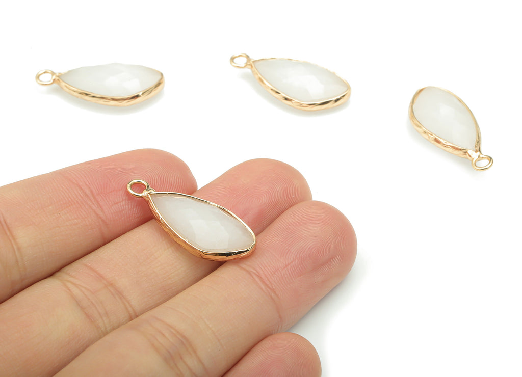 Rose Quartz Faceted Natural Stone Charms - Brass Drop Pendant - Gold Tone Plated Brass – Jewelry Supplies - 25.26x10.82x5.63mm – NS1627C - DOMEDBAZAAR