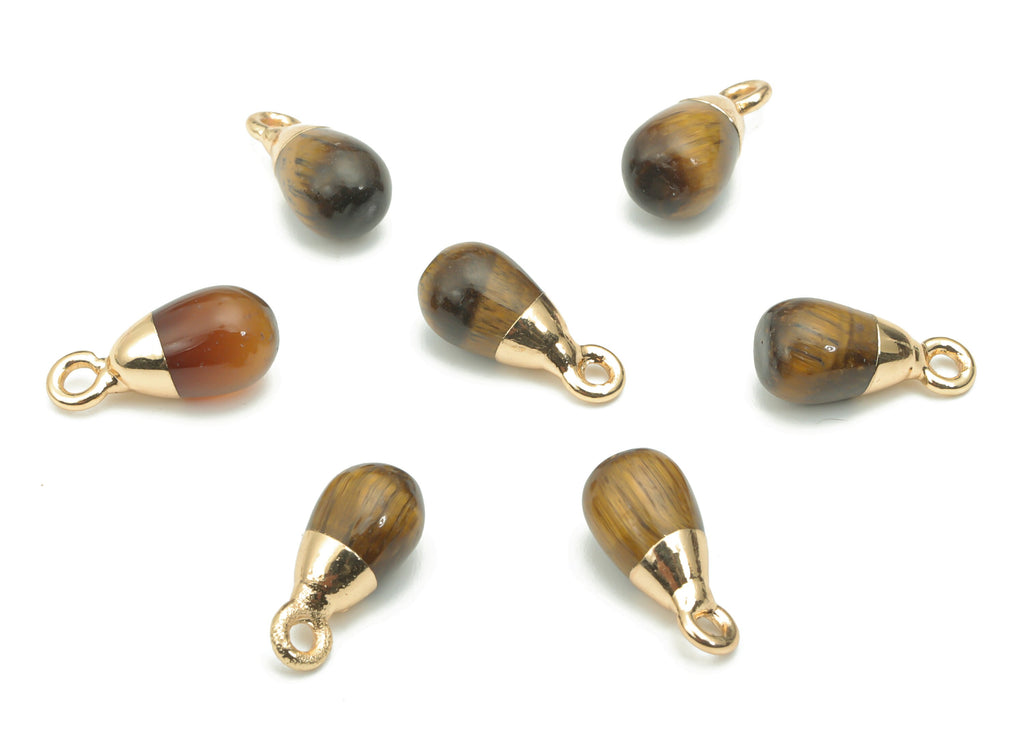 Tiger eye Natural Stone Drop Earring Charms - Brass Beads Pendant - Gold Tone Plated Brass – Jewelry Supplies - 14.06x6.39x6.36mm – NS1645F - DOMEDBAZAAR
