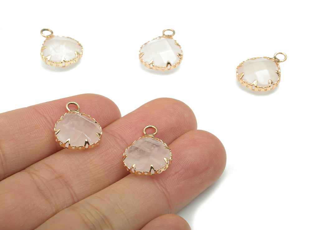Rose Quartz Faceted Natural Stone Teardrop Charms - Brass Drop Pendant - Gold Tone Plated Brass – Jewelry Supplies - 18.1x13.7x6.3mm –NS1642 - DOMEDBAZAAR