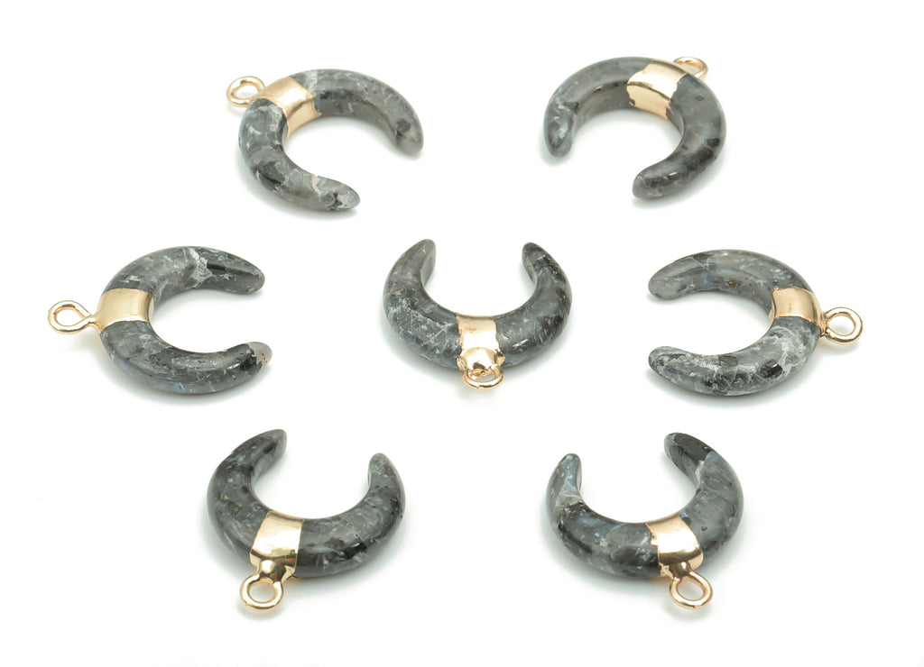 Larvikite Natural Stone Ox Horn Earring Charms - Brass Crescent Pendant - Gold Tone Plated Brass – Jewelry Supplies - 16.9x14.8x4mm –NS1628E - DOMEDBAZAAR