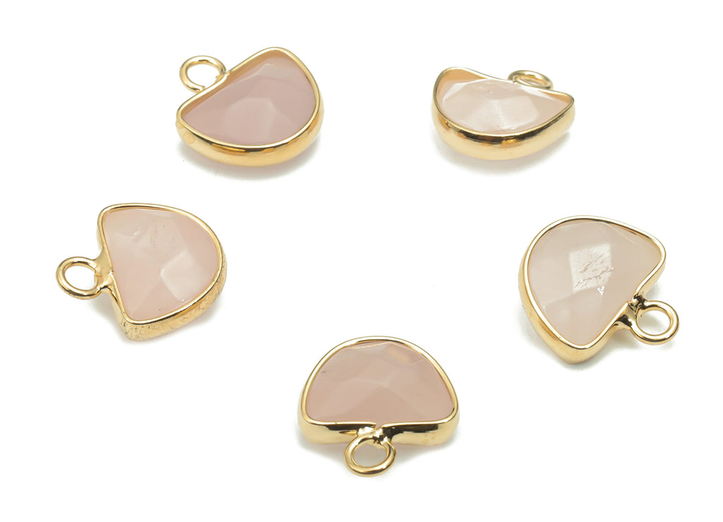 Rose Quartz Natural Stone Domed Earring Charms - Brass Arrow Domed Pendant - Gold Tone Plated Brass – 14.13x13.13x5.34mm – NS1654A - DOMEDBAZAAR