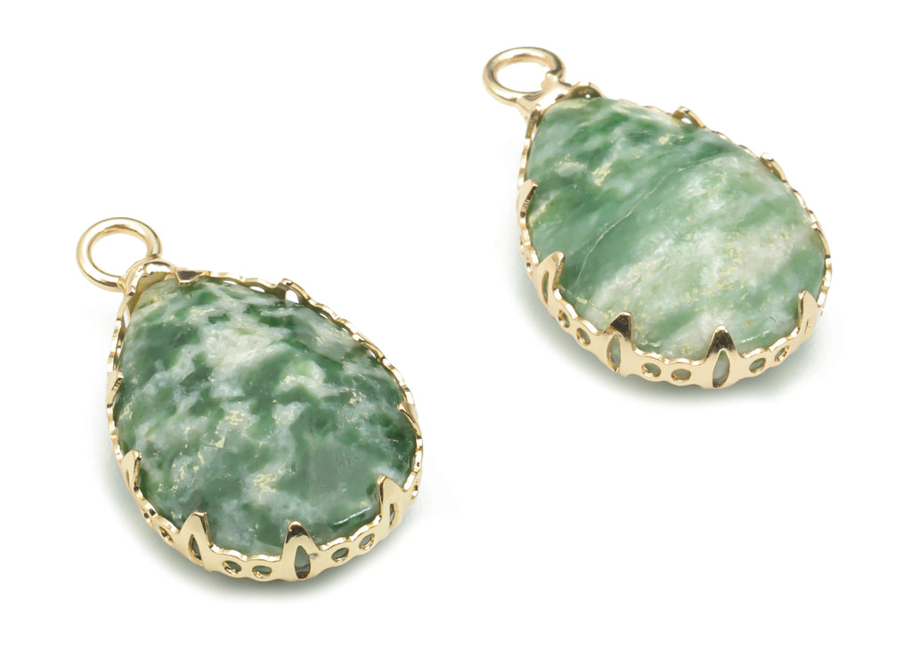 Peace Jade Faceted Natural Stone Teardrop Charms - Brass Drop Pendant - Gold Tone Plated Brass – Jewelry Supplies - 23.1x13.9x5.6mm –NS1636K - DOMEDBAZAAR