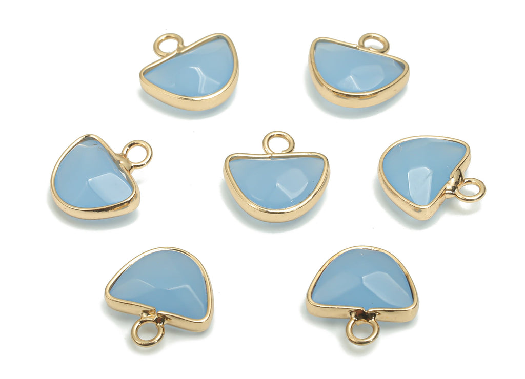 Blue Jade Domed Earring Charms - Brass Semicircle Pendant - Natural Stone - Gold Tone Plated Brass – 13.58x13.4x5.3mm – NS1605B - DOMEDBAZAAR